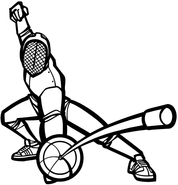 Fencer in mask with sword vinyl sticker. Customize on line. Sports 085-0987
